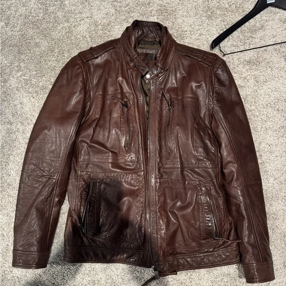Hugo Boss Dark Brown Leather Military Jacket - Picture 7 of 7